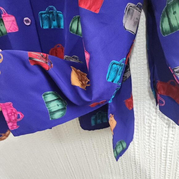 Vintage Maggie McNaughton handbag print colorful button up blouse Purple 3X - Picture 9 of 12